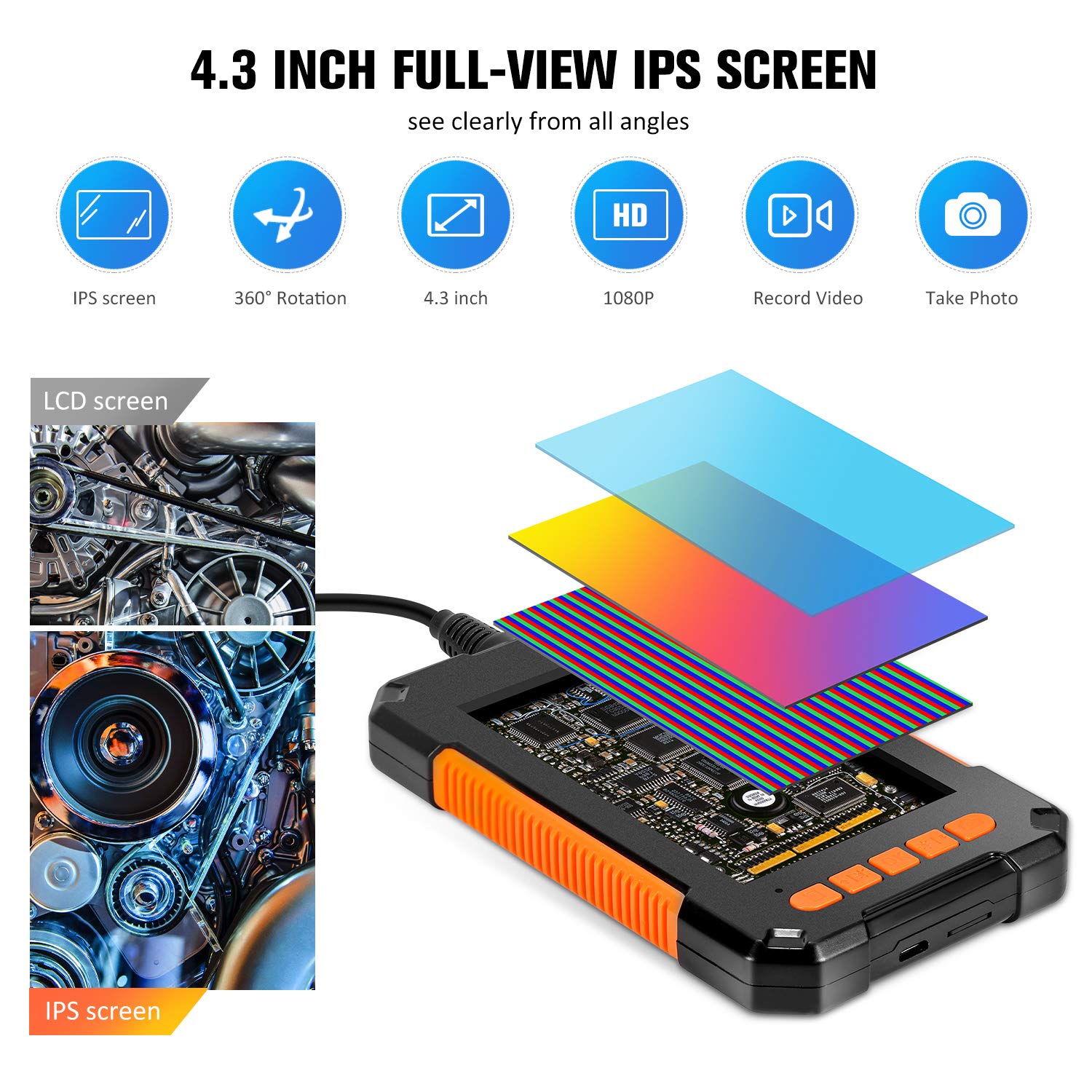 Câmera Endoscópica com Tela 4.3 1080p Led