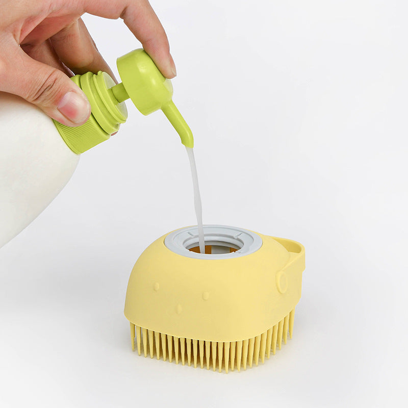 Escova de Silicone com Porta Shampoo para Pet