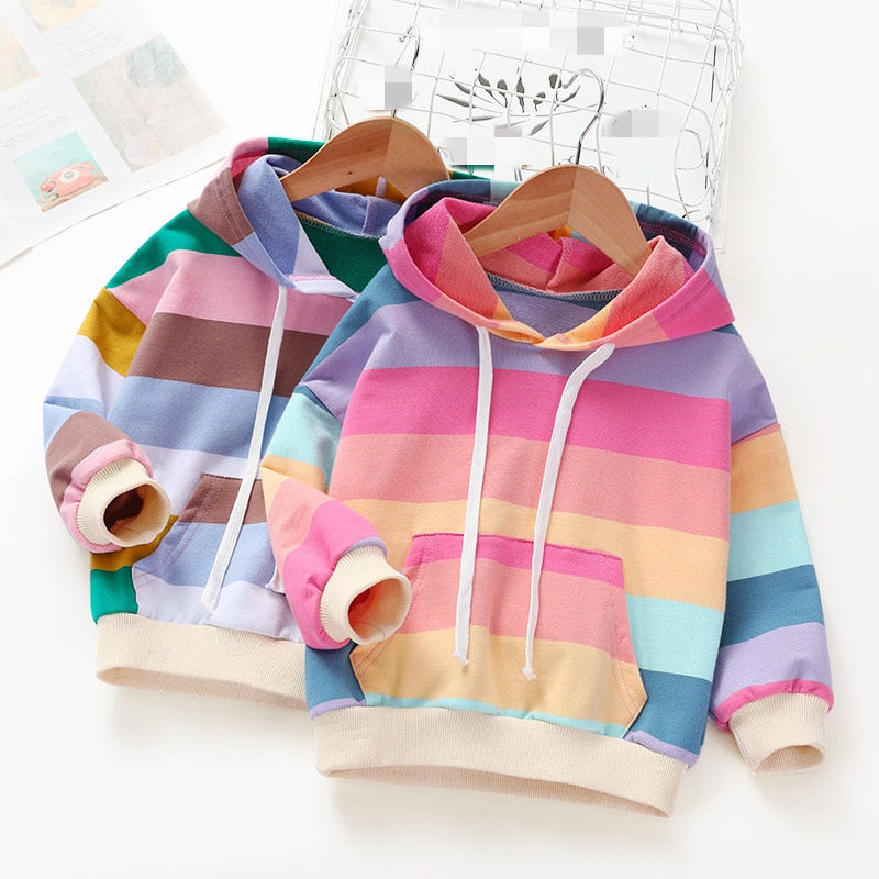 Moletom Infantil Feminino Colorido Arco Íris Com Capuz Fashion Rainbow