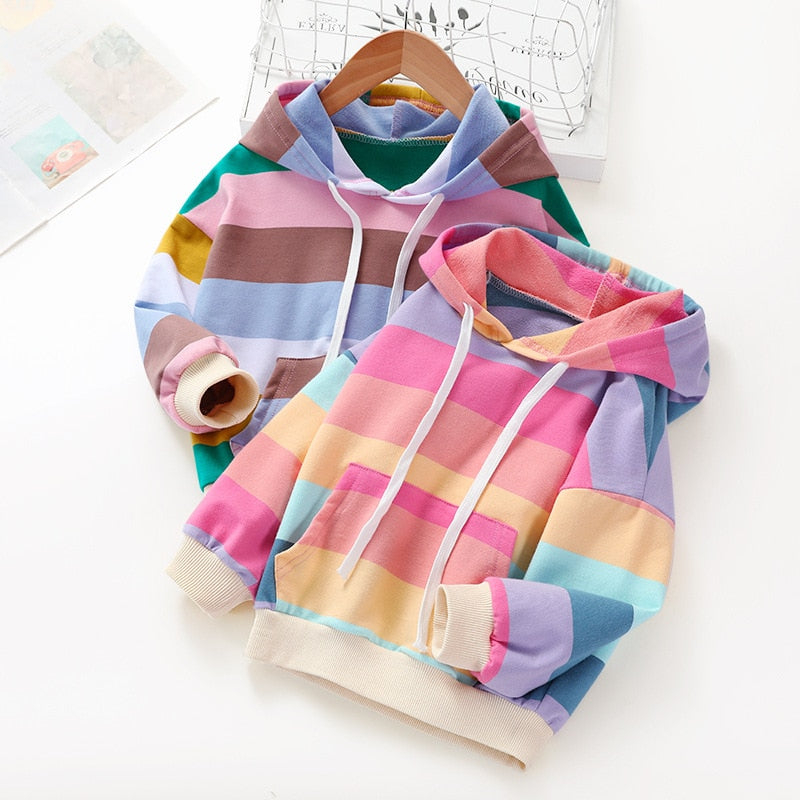Moletom Infantil Feminino Colorido Arco Íris Com Capuz Fashion Rainbow