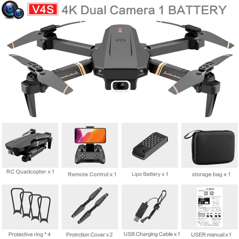 Drone V4 Rc Zangão HD Câmera Grande Angular 720P 1080P 4K Wifi