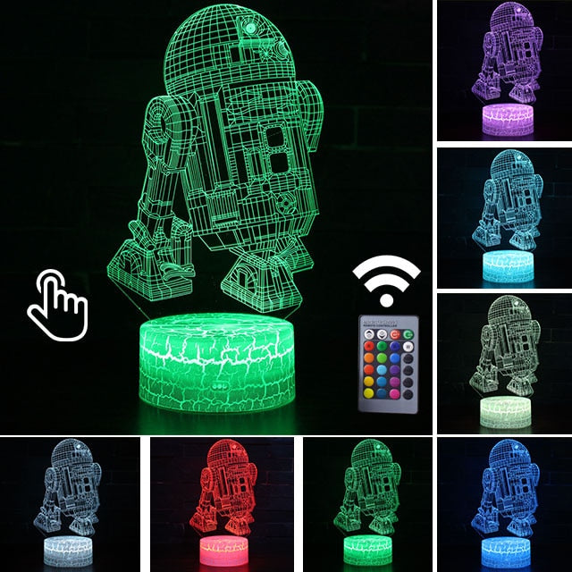 Luminária Abajur Led 3D Luz Noturna Star Wars Guerra nas Estrelas