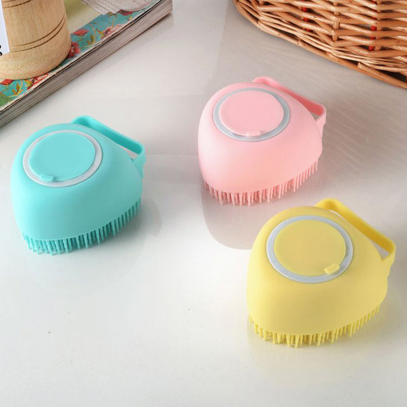 Escova de Silicone com Porta Shampoo para Pet