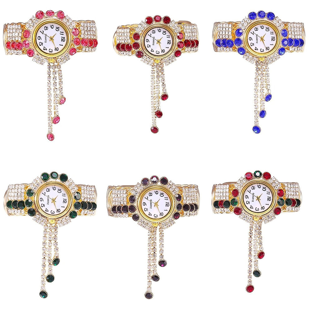 Relógio Bracelete Feminino com Pedras Brilhantes