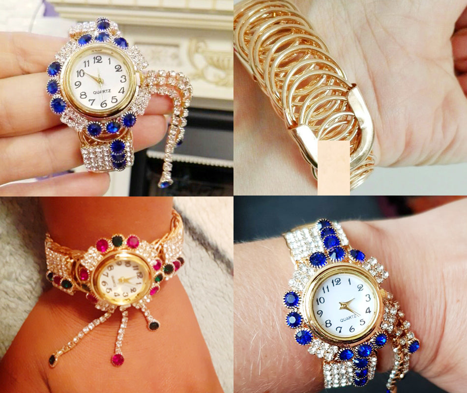 Relógio Bracelete Feminino com Pedras Brilhantes