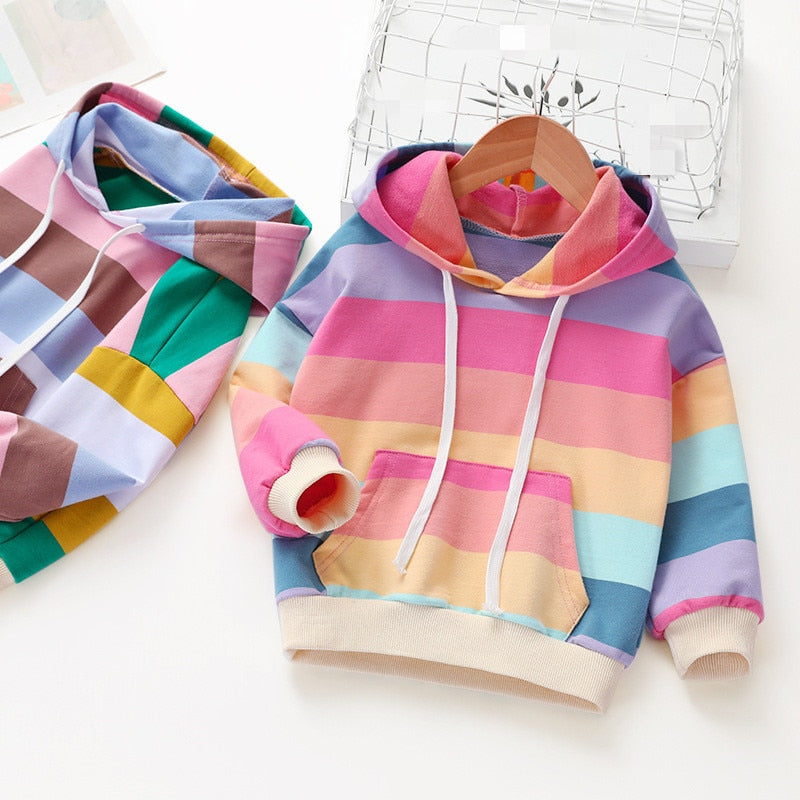 Moletom Infantil Feminino Colorido Arco Íris Com Capuz Fashion Rainbow