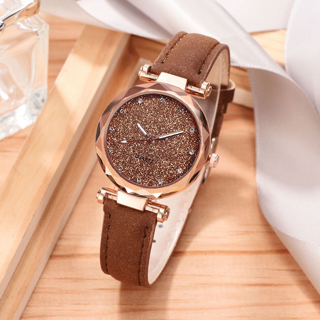 Relógio Feminino de Pulso Analógico Quartzo Casual com Pulseira Céu Estrelado