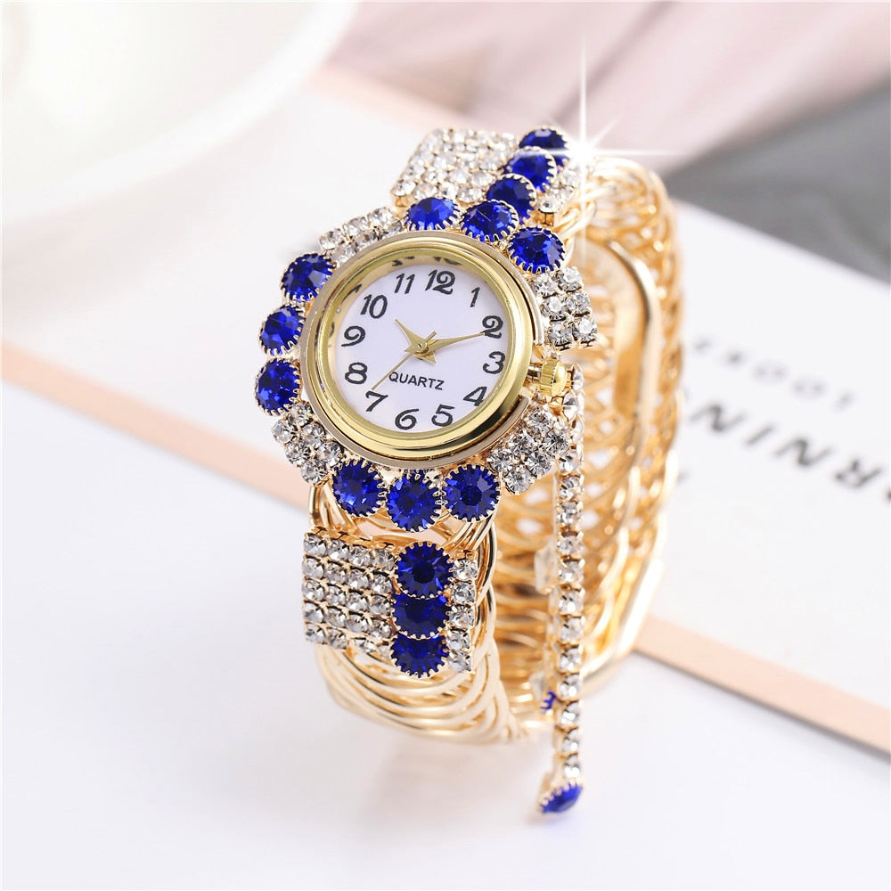 Relógio Bracelete Feminino com Pedras Brilhantes