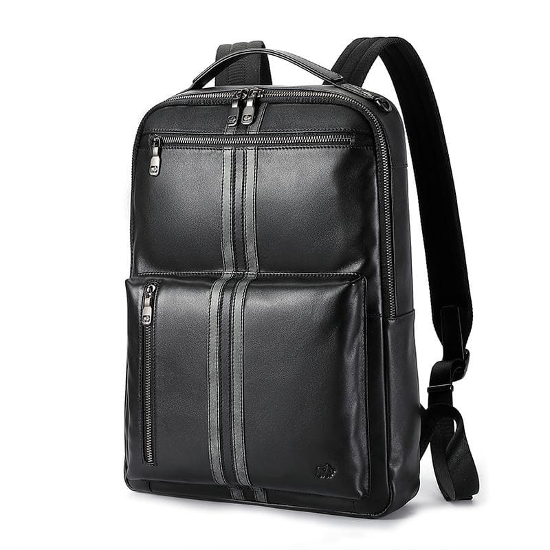 bison denim laptop backpack Mochila para Notebook Couro Legítimo Original Oxford Style__Mooching Color:Rock Candy Leather backpack handmade by Fly Reels | Wide