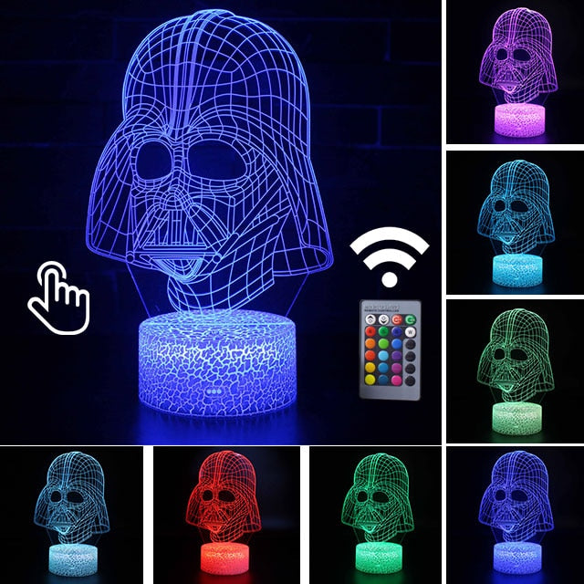 Luminária Abajur Led 3D Luz Noturna Star Wars Guerra nas Estrelas