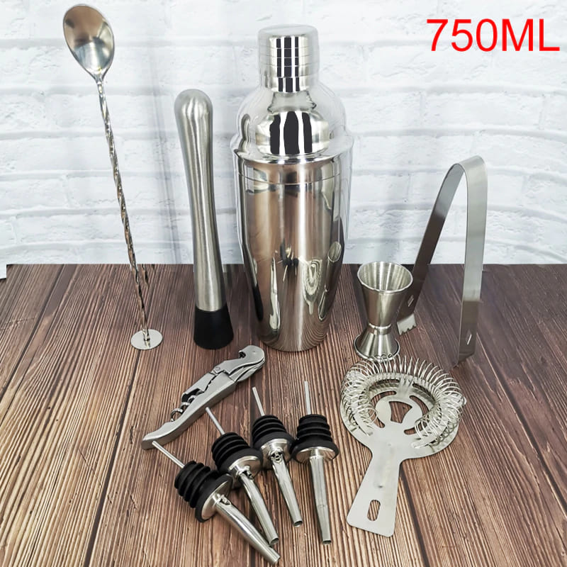 Kit Barman Coqueteleira 750ml Profissional Rotativa Aço Inoxidável Premium