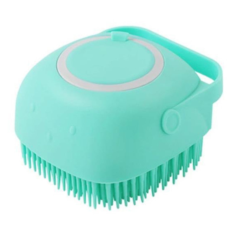 Escova de Silicone com Porta Shampoo para Pet