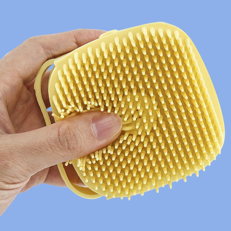 Escova de Silicone com Porta Shampoo para Pet