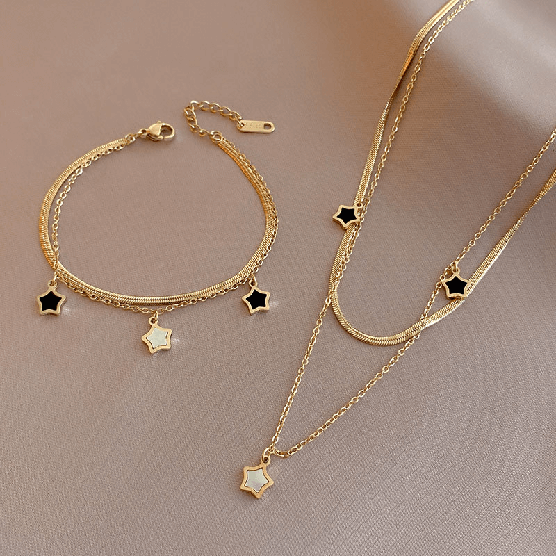 Conjunto Semijoia Colar e Pulseira Modelo Estrela