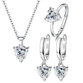 Conjunto Semijoia em Prata Colar Anel e Brinco
