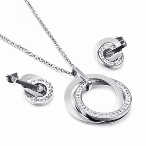 Conjunto Semijoia em Prata Colar Anel e Brinco