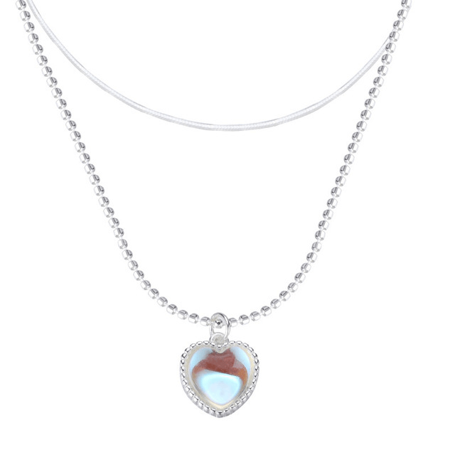 Colar Feminino Prateado Duplo Com Pingente