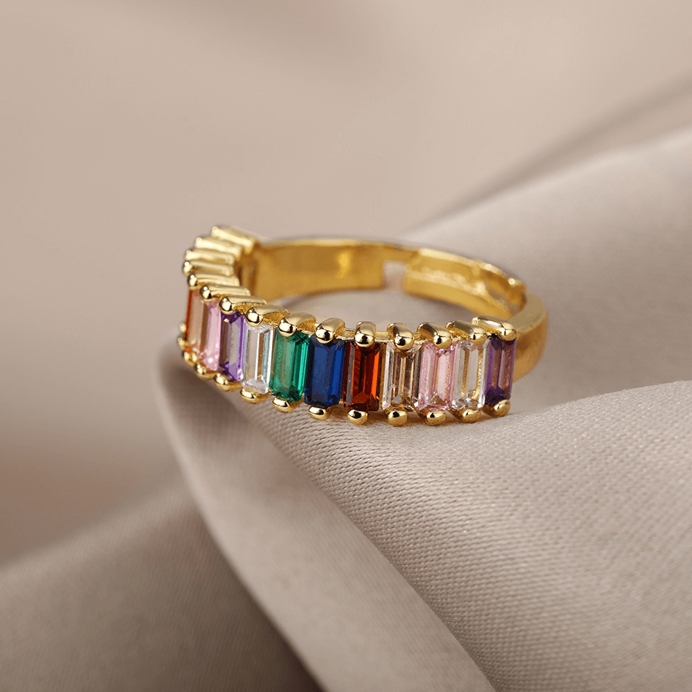 Anel Feminino Ajustável Pedras Coloridas
