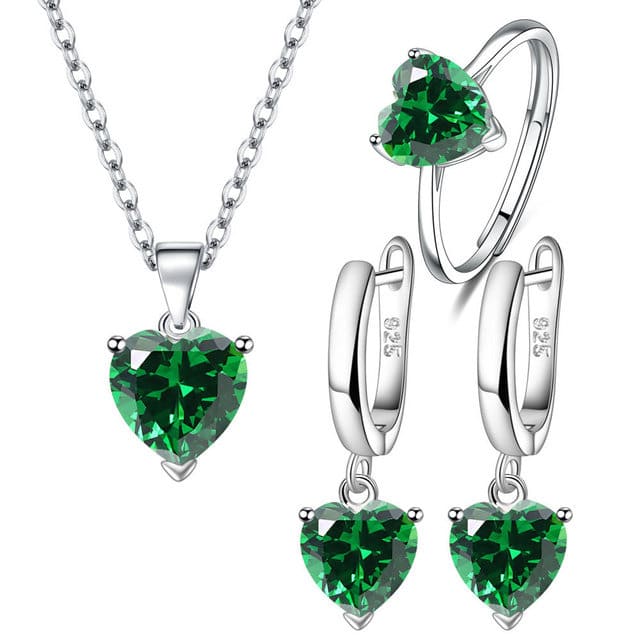 Conjunto Semijoia em Prata Colar Anel e Brinco