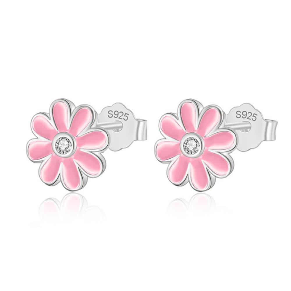 Brinco de Prata Feminino Modelo Flor Com Zircônia
