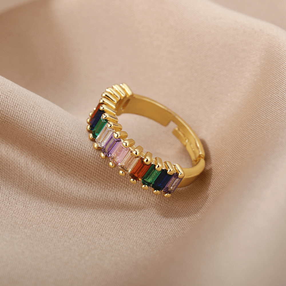 Anel Feminino Ajustável Pedras Coloridas