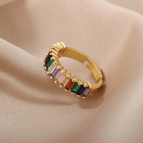 Anel Feminino Ajustável Pedras Coloridas