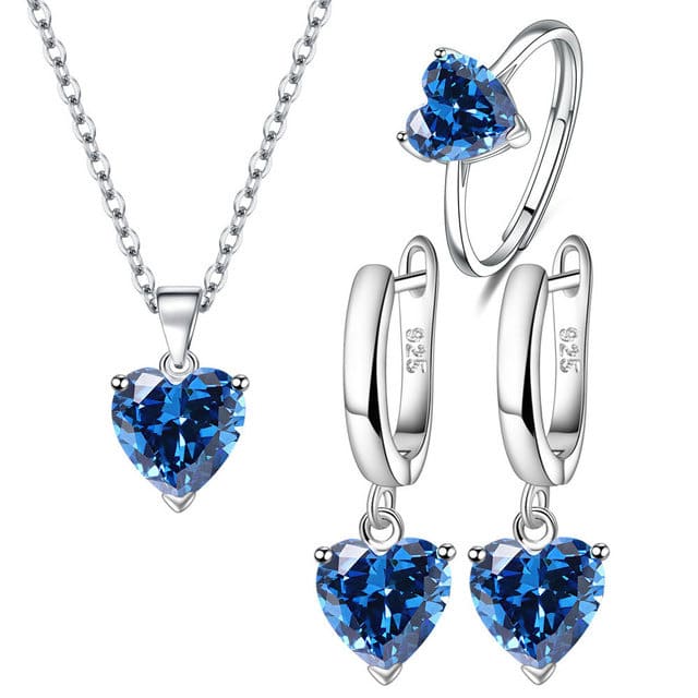 Conjunto Semijoia em Prata Colar Anel e Brinco
