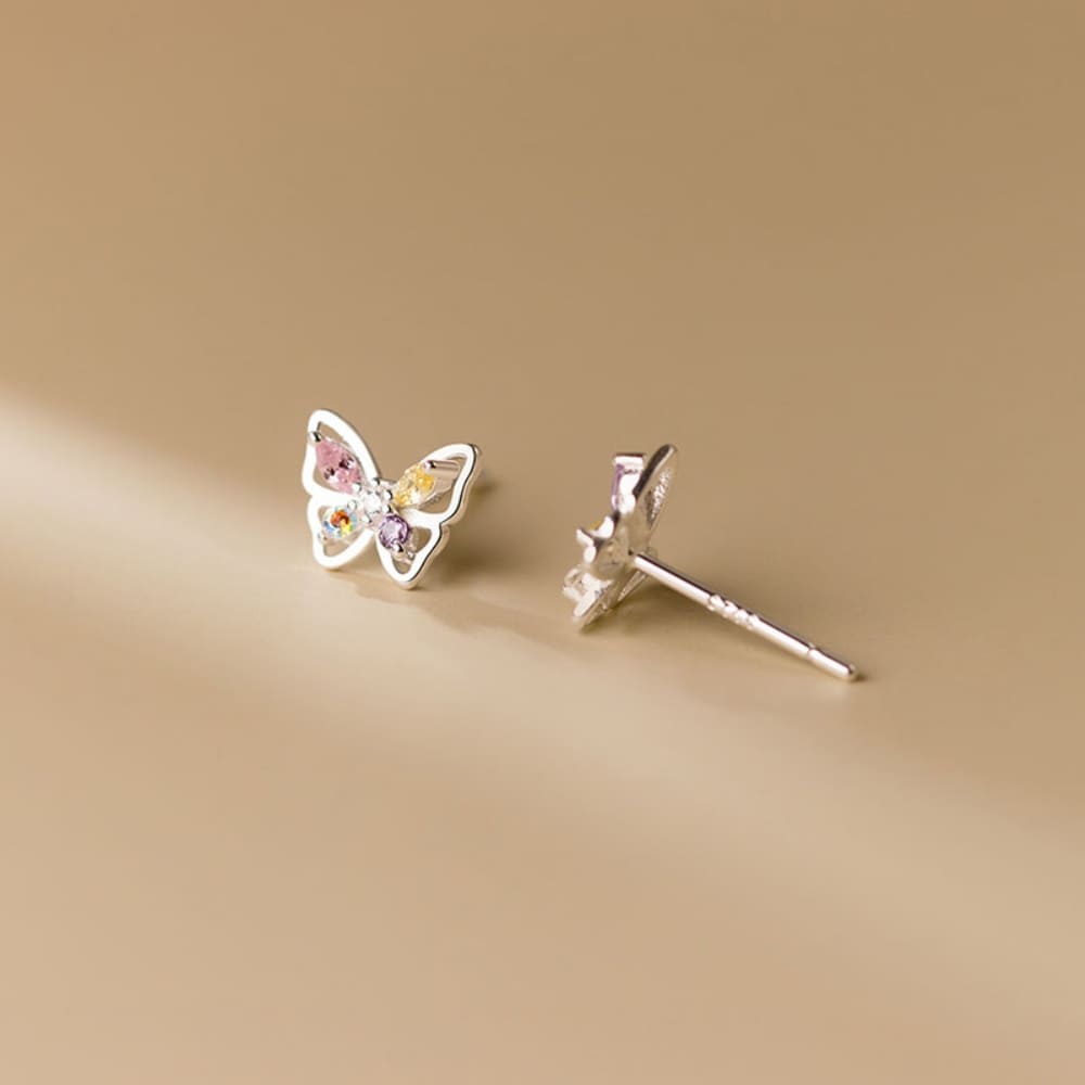 Brinco de Borboleta e Zircônias - Prata 925