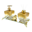 Kit Lavabo Banheiro Estrela Dourado Degrade Luxo com Difusor Saboneteira e Bandeja Espelhada