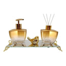 Kit Lavabo Banheiro Estrela Dourado Degrade Luxo com Difusor Saboneteira e Bandeja Espelhada