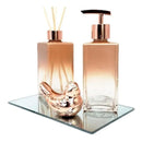 Kit Lavabo Banheiro Vidro Retangular Rosé Luxo Difusor Saboneteira e Bandeja Espelhada