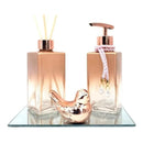 Kit Lavabo Banheiro Vidro Retangular Rosé Luxo Difusor Saboneteira e Bandeja Espelhada
