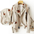 Jaqueta Retrô de Couro Estampado Feminino