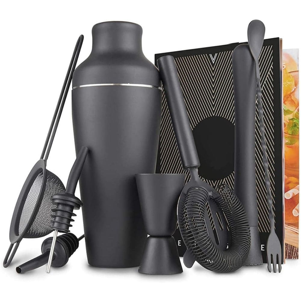 Kit Bartender Barman Coqueteleira Profissional 9 Pçs Inox Preto Fosco Drinks Coquetéis 550ML