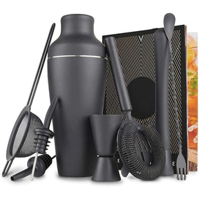 Kit Bartender Barman Coqueteleira Profissional 9 Pçs Inox Preto Fosco Drinks Coquetéis 550ML