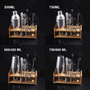Kit Bartender Barman Coqueteleira Profissional Inox Drinks Coquetéis Suporte Bambu 550ML 750ML