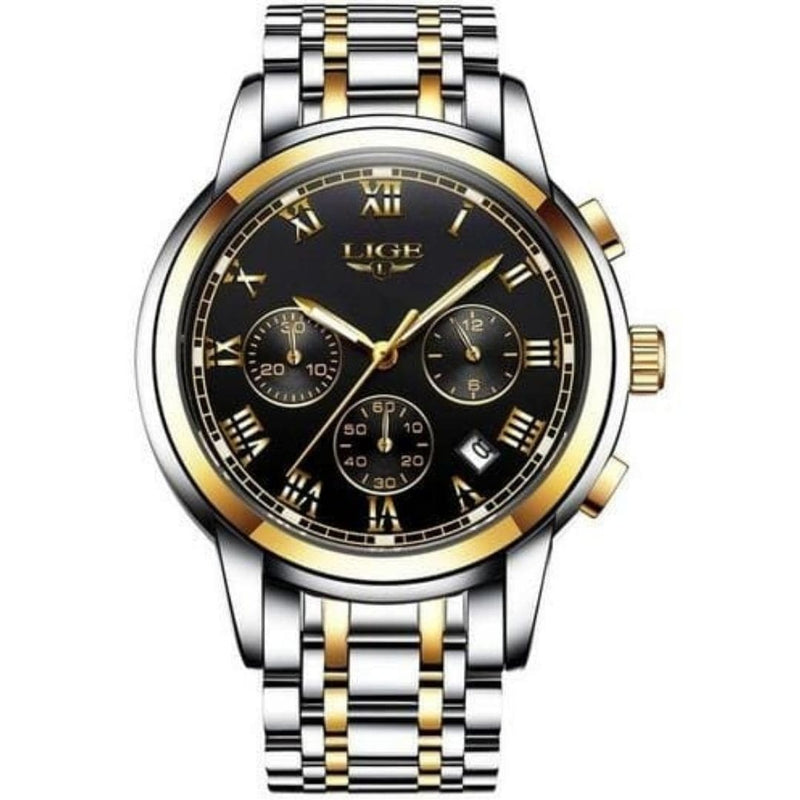 Relógio Masculino Lige Fashion Luxury Golden Black