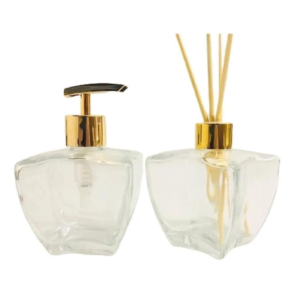 Kit Sabonete e Difusor Decoração Luxo Modelo Vidro Estrela Transparente 280ml