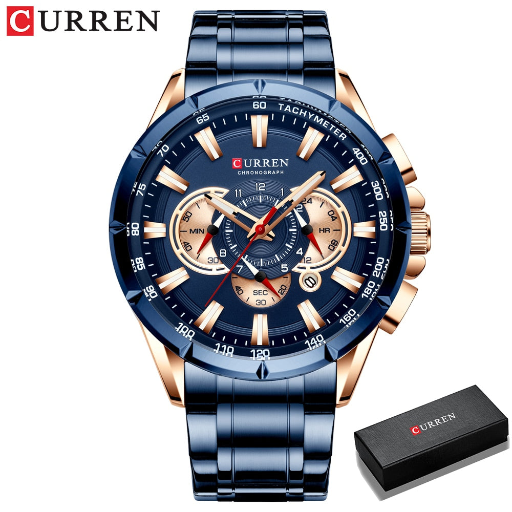 Relógio Masculino Analógico Esporte Casual com Pulseira de Aço Inoxidável New Luminous Curren
