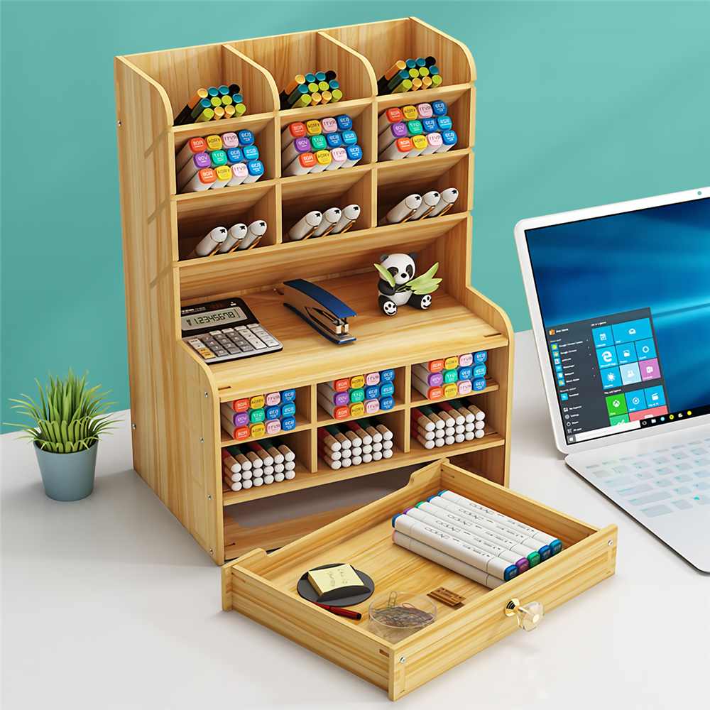Organizador de Mesa Escritório Madeira Multifuncional