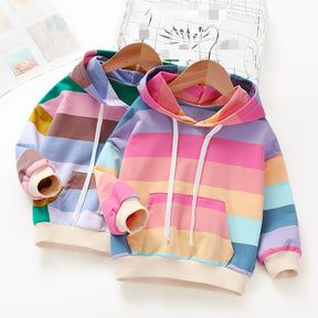 Moletom Infantil Feminino Colorido Arco Íris Com Capuz Fashion Rainbow