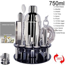 Kit Barman Coqueteleira 750ml Profissional Rotativa Aço Inoxidável Premium