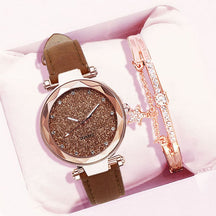 Relógio Feminino de Pulso Analógico Quartzo Casual com Pulseira Céu Estrelado
