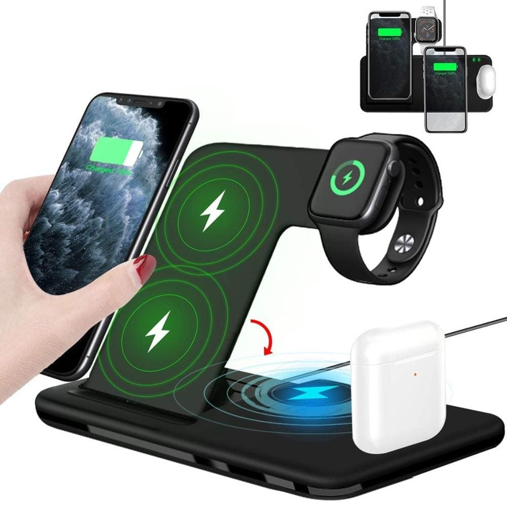 Base Estação De Carregamento Sem Fio 4 Em 1 iPhone AirPods Apple Watch Samsung