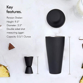 Kit Bartender Barman Coqueteleira Profissional 11 Pçs Inox Preto Fosco Drinks Coquetéis 550ML