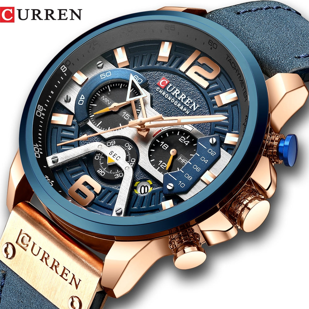 Relógio Masculino Analógico Pulseira de Couro Top Brand Luxury Curren