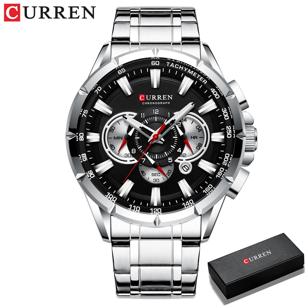Relógio Masculino Analógico Esporte Casual com Pulseira de Aço Inoxidável New Luminous Curren