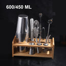 Kit Bartender Barman Coqueteleira Profissional Inox Drinks Coquetéis Suporte Bambu 550ML 750ML