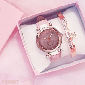 Relógio Feminino de Pulso Analógico Quartzo Casual com Pulseira Céu Estrelado