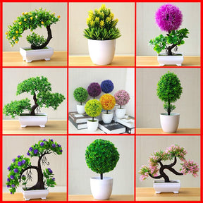 Planta Artificial Bonsai Colorido com Vaso para Decoração